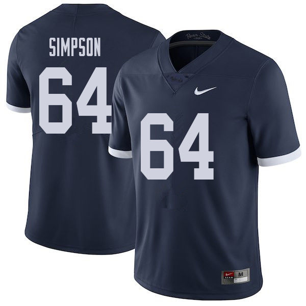 Men #64 Zach Simpson Penn State Nittany Lions College Throwback Football Jerseys Sale-Navy